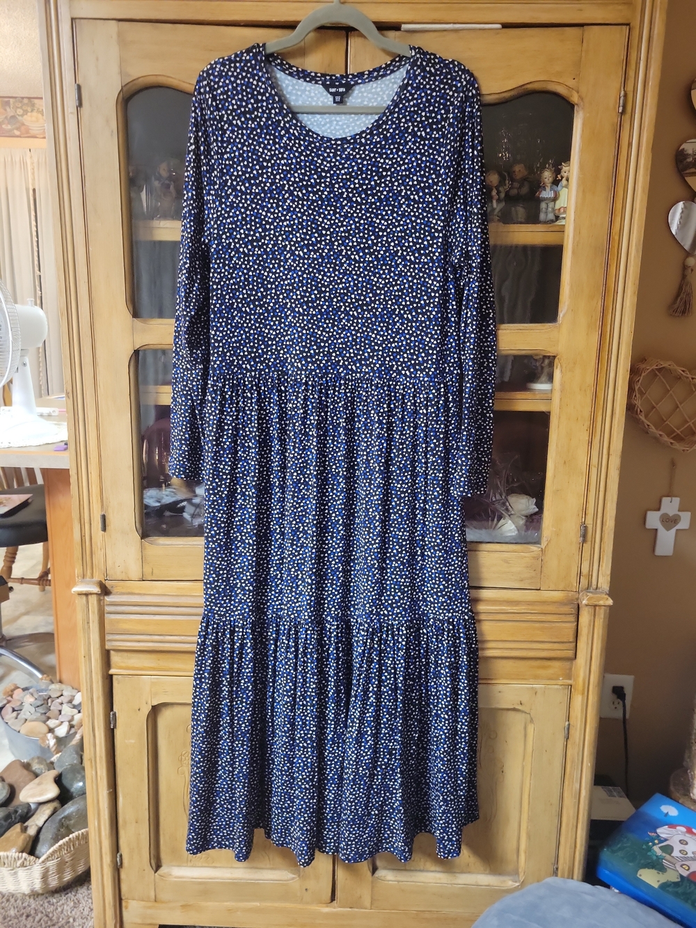 Saint + Sofia Navy Floral Long Sleeve Tiered Maxi Dress - Casual US 12